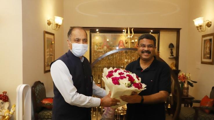 Chief Minister Jai Ram Thakur meets Union Petroleum Minister Dharmendra Pradhan in Delhi