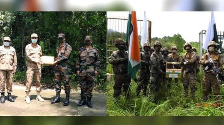 Soldiers of India and Pakistan make New Year's sweets to each other along the LoC