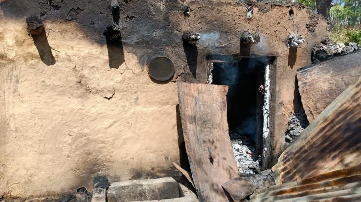  Ashes of the cowshed in the fire