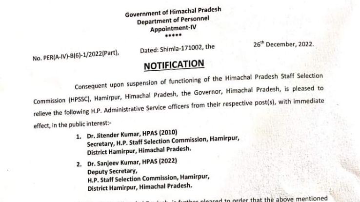 All functioning of Hamirpur Staff Selection Board suspended