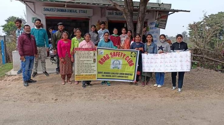 Road safety information given by the students to the villagers