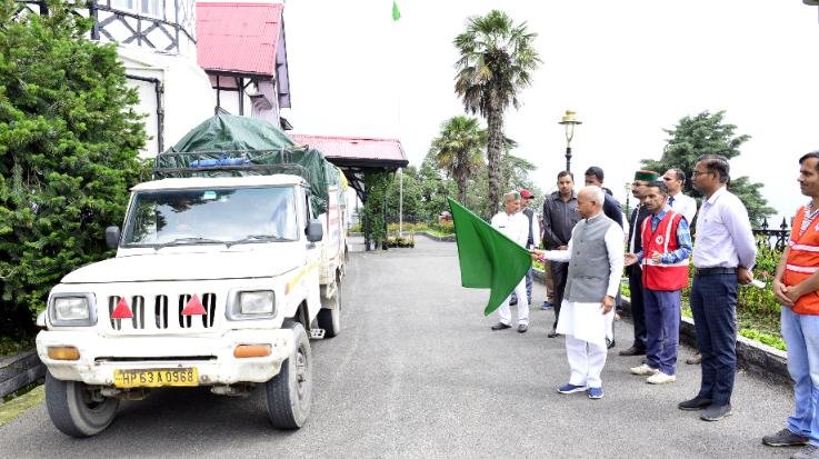 The governor sent two relief material vehicles to the disaster affected areas in Mandi.