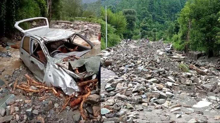 Kullu: Cars washed away in flood in Khodaage drain, people fled to save their lives