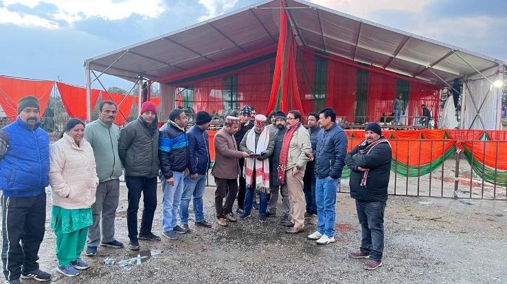 Dharamshala: Pandal being decorated in Zorawar Stadium to welcome JP Nadda
