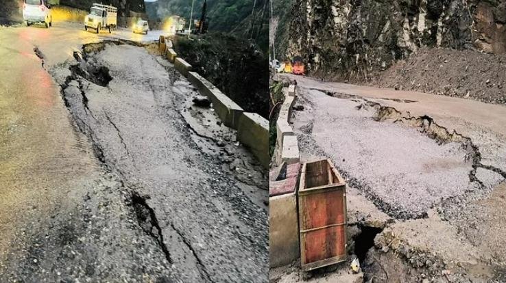 Mandi: Danger looms on Chandigarh Manali NH near Pandoh Dam, highway starts sinking