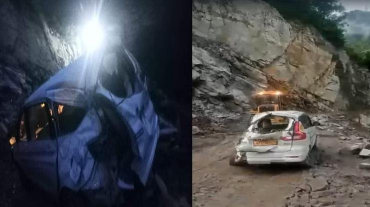 Kinnaur: Stones fell from a hill on a moving car in Nigulsari, three people injured.