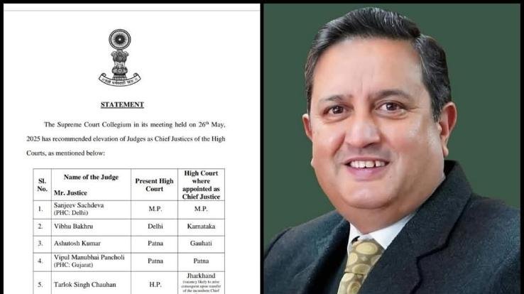 Justice Tarlok Singh Chauhan will be the new Chief Justice of Jharkhand High Court