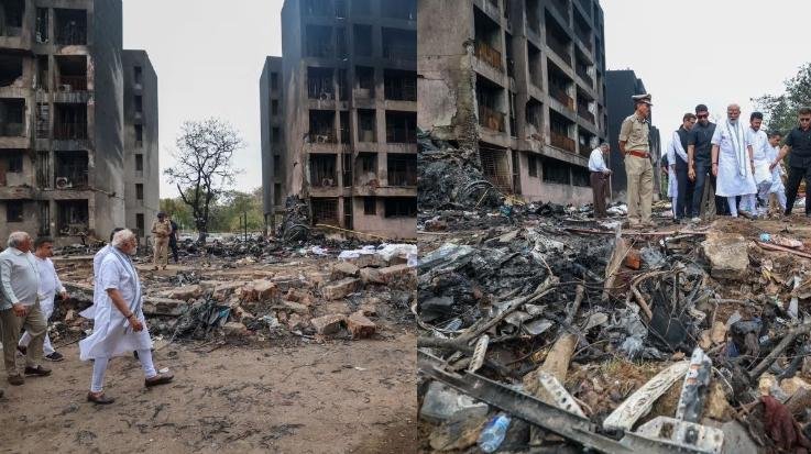 Ahmedabad -plane -crash: -PM- Modi- expressed- grief -by- visiting- the- accident- site,- 265- lives- lost,- only -one -survived