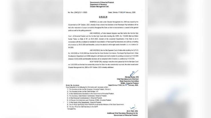 Himachal Pradesh government revokes Disaster Management Act, Panchayat elections to proceed