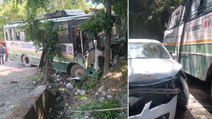 HRTC bus going from Dharamshala to Hoshiarpur met with an accident, more than a dozen passengers injured.