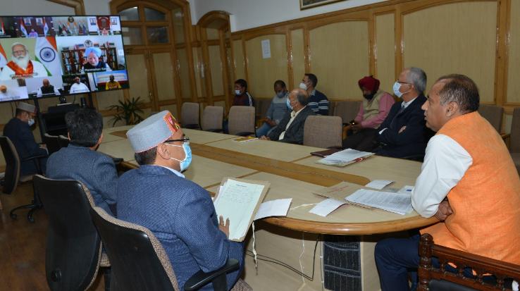 मुख्यमंत्री जय राम ठाकुर ने प्रधानमंत्री की अध्यक्षता में आयोजित उच्च स्तरीय बैठक में  लिया भाग