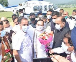 हिमाचल आगमन पर बिलासपुर में मुख्यमंत्री ने जे.पी. नड्डा का किया स्वागत