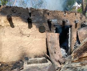  Ashes of the cowshed in the fire