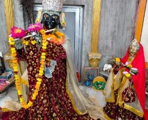 The idols of Krishna and Meera are beautiful together in Lord Shri Brijraj Swami Temple Noorpur