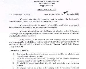 Notification regarding formation of Himachal Pradesh State Selection Commission issued