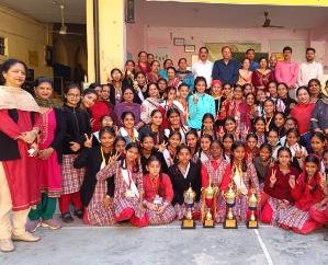 Students of Girls School Una performed Bhangra on winning the overall trophy.