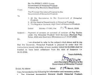  Sukhu government withdrew notification of arrear payment on the second day itself