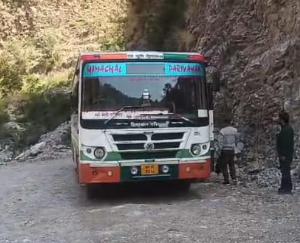 Karsog: The newly constructed Chaira-Bhavah road was passed by running HRTC bus.