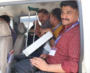 Mandi: Teams of women and disabled workers leave for polling stations.