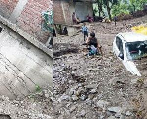 Mandi: Car and bike buried due to flood in drain of Saraj area, house damaged