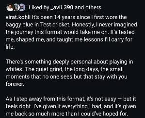 Virat Kohli retires from Test cricket, posted the information on Instagram...