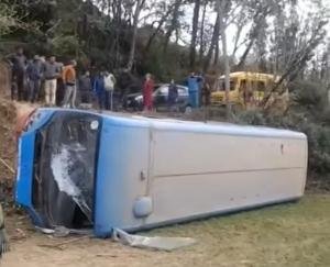 Mandi_HRTC_bus_lost_control_and_fell_into_a_field_in_Sarkaghat_many_including_the_driver_injured.