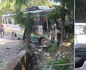 HRTC bus going from Dharamshala to Hoshiarpur met with an accident, more than a dozen passengers injured.