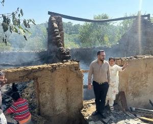 Two cow shelters reduced to ashes in a fire in Baffari, MLA Ashish Sharma provided relief